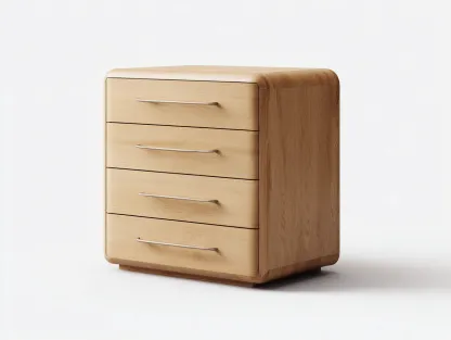 Commode en bois clair 80x45x90 cm - poignées métalliques - design moderne arrondi-Nestlego