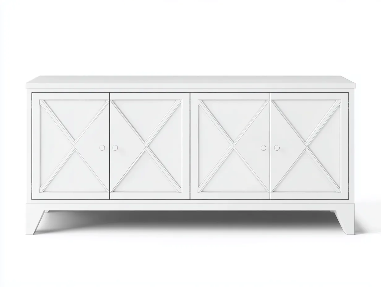 Meuble TV en bois MDF 150x40x70 cm - blanc - design classique à portes croisées en relief-Nestlego