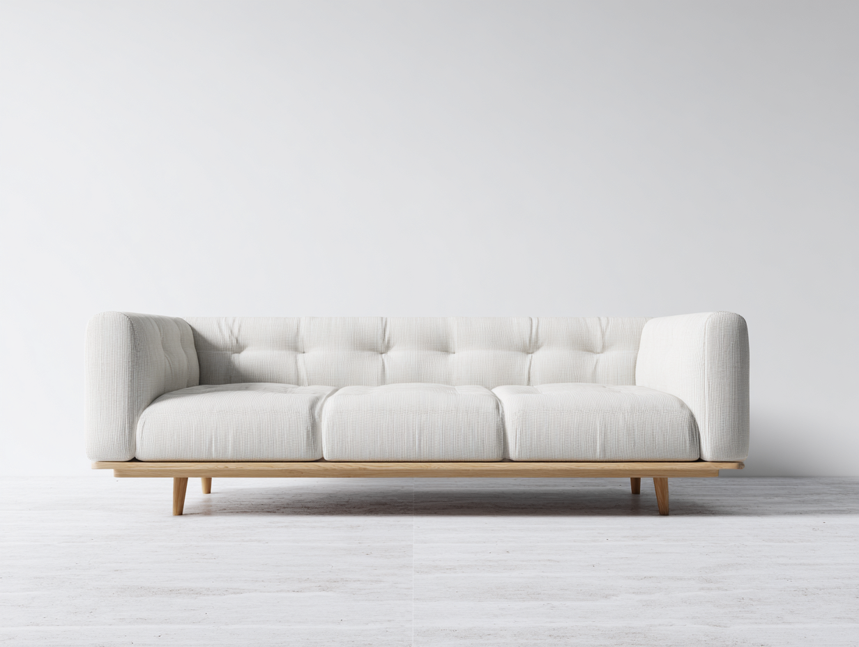 Canapé 3 places en tissu 210x90x85 cm - blanc - style moderne capitonné avec base en bois-Nestlego