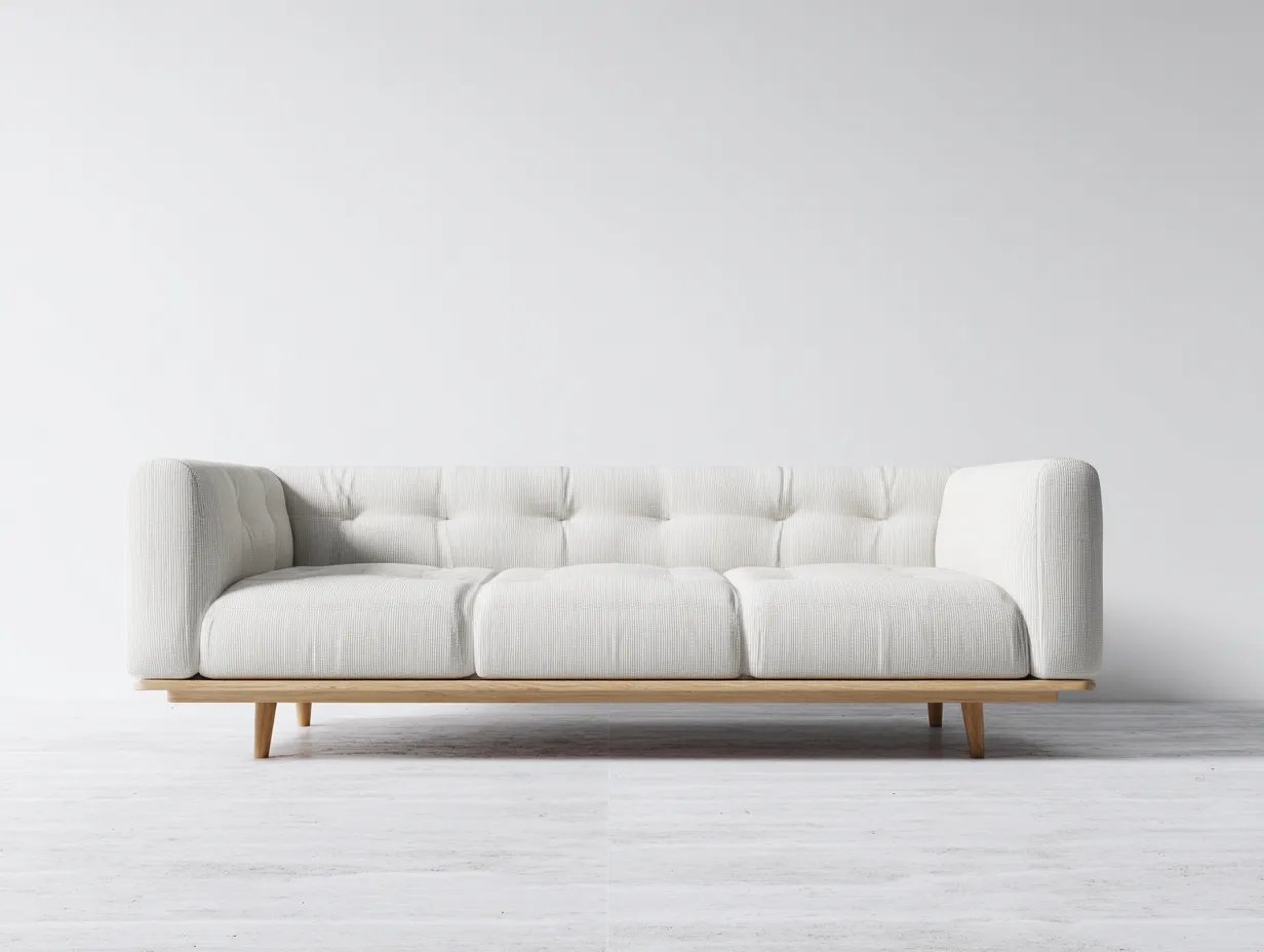 Canapé 3 places en tissu 210x90x85 cm - blanc - style moderne capitonné avec base en bois-Nestlego