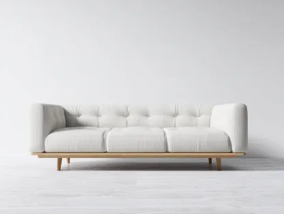 Canapé 3 places en tissu 210x90x85 cm - blanc - style moderne capitonné avec base en bois-Nestlego