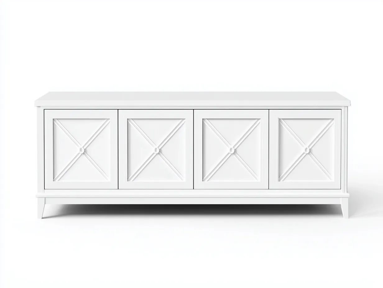 Meuble TV bois 160x45x75 cm - blanc - style classique avec portes sculptées en croix-Nestlego