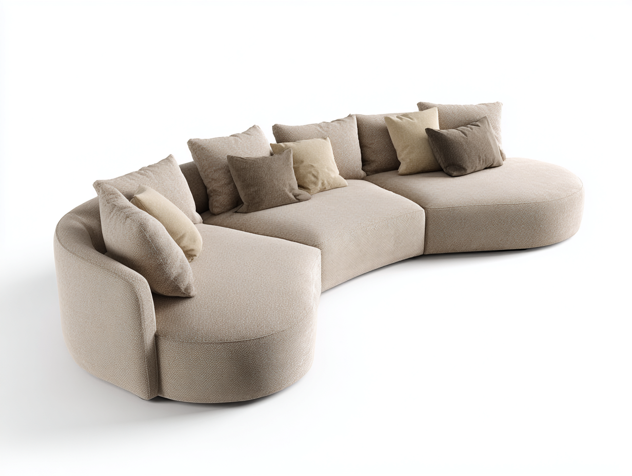 Canapé d'angle en tissu beige clair 270x140x82 cm - design contemporain - forme courbée et confort spacieux-Nestlego