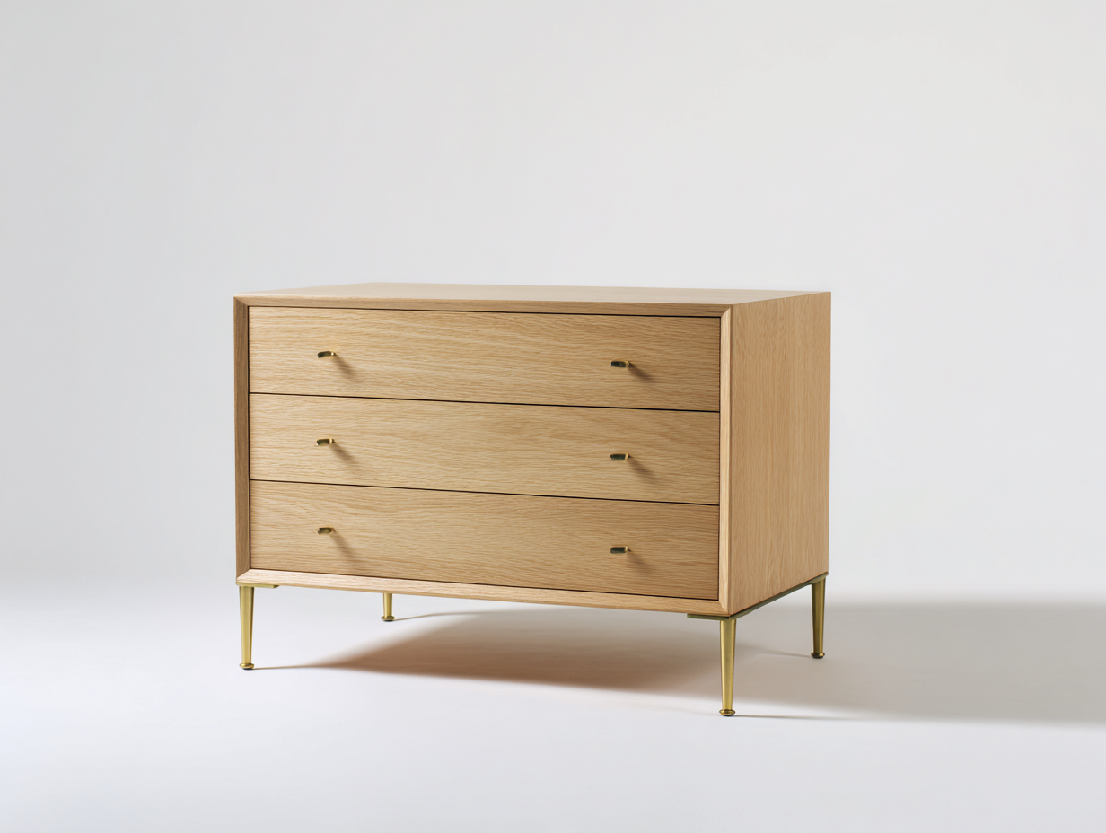 Commode en bois chêne clair sur pieds dorés 90x42x85 cm - chêne clair/doré - style moderne minimaliste-Nestlego
