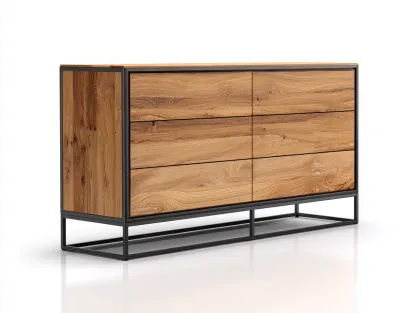 Commode en bois et métal 120x42x80 cm - chêne naturel/noir - style industriel - avec espace de rangement-Nestlego