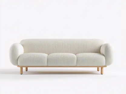 Canapé 3 places en tissu bouclette 210x90x85 cm - blanc cassé - style scandinave arrondi avec base en bois-Nestlego