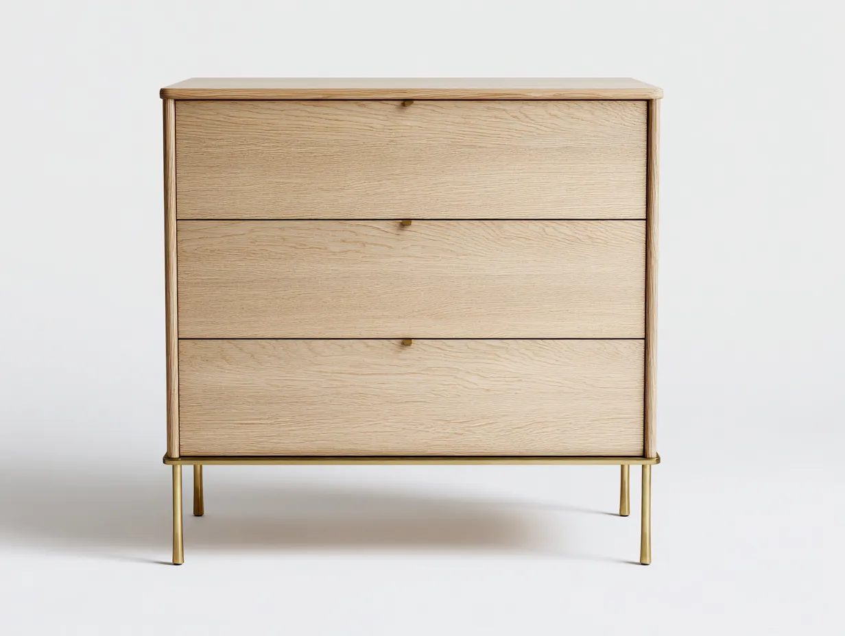Commode en bois clair 80x40x90 cm - chêne naturel - pieds en métal doré - style moderne-Nestlego