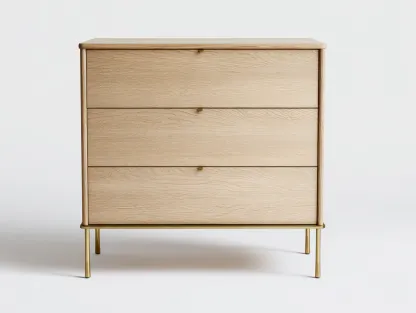 Commode en bois clair 80x40x90 cm - chêne naturel - pieds en métal doré - style moderne-Nestlego