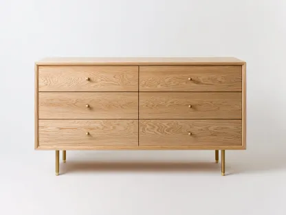 Commode en bois chêne sur pieds dorés 110x42x80 cm - chêne clair/doré - style moderne naturel-Nestlego