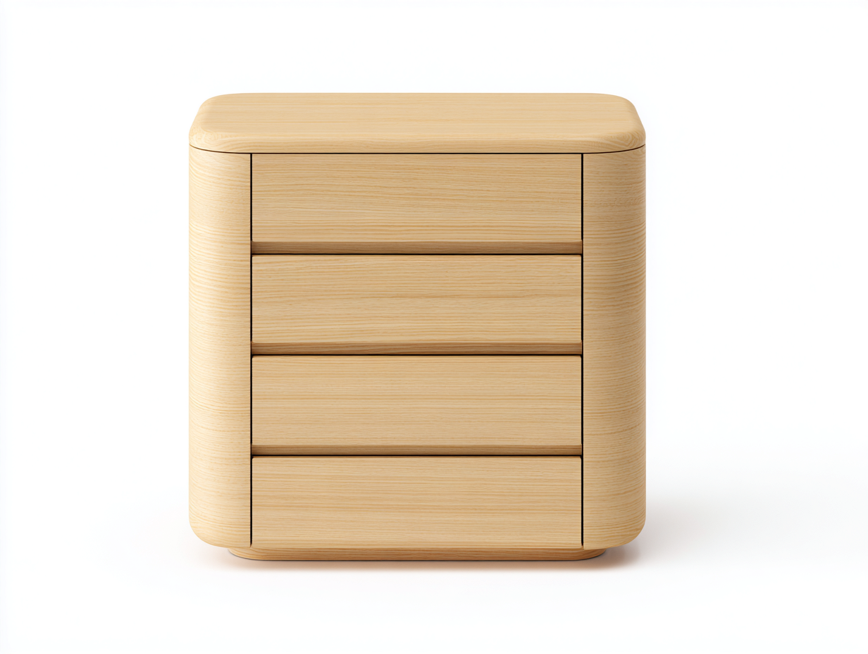 Commode en bois clair 70x40x85 cm - frêne naturel - design arrondi moderne-Nestlego