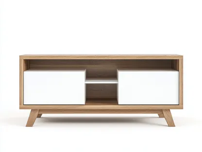 Meuble TV en bois MDF 120x40x60 cm - chêne clair et blanc - design scandinave compact avec pieds en bois inclinés-Nestlego