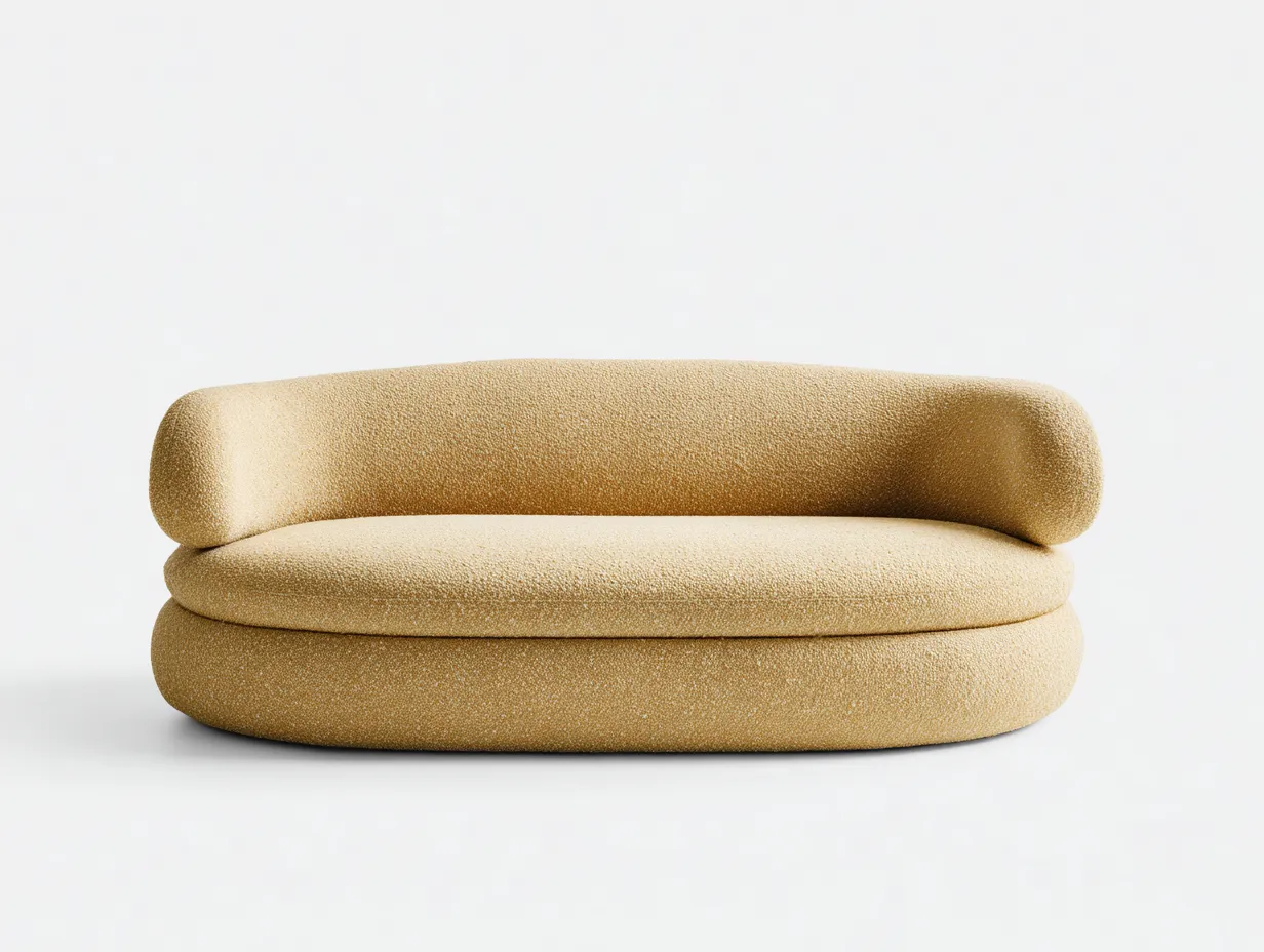 Canapé 2 places en tissu bouclé beige clair 168x90x78 cm - design moderne - lignes arrondies et confort moelleux-Nestlego