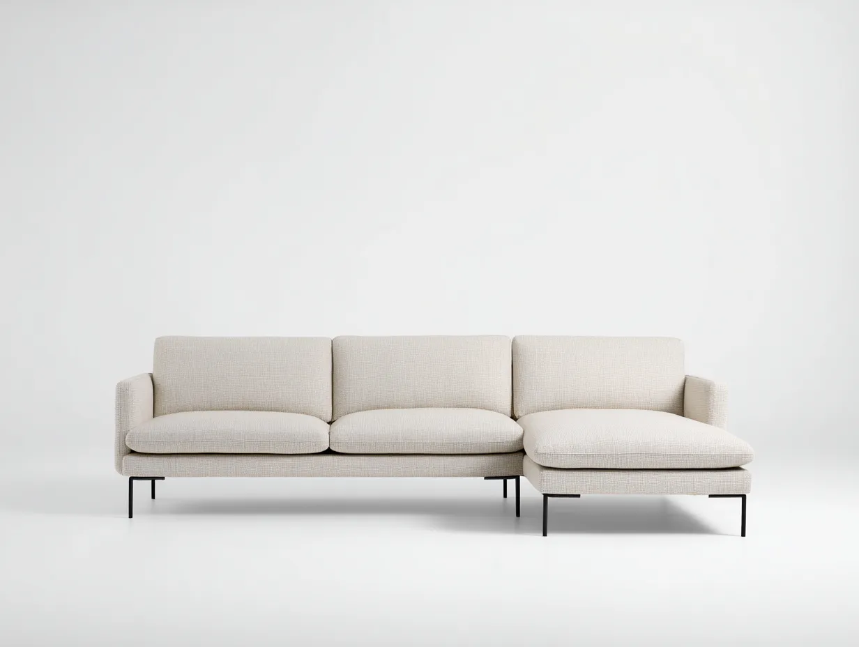 Canapé d'angle en tissu beige clair 270x165x82 cm - design minimaliste - structure fine et élégante-Nestlego