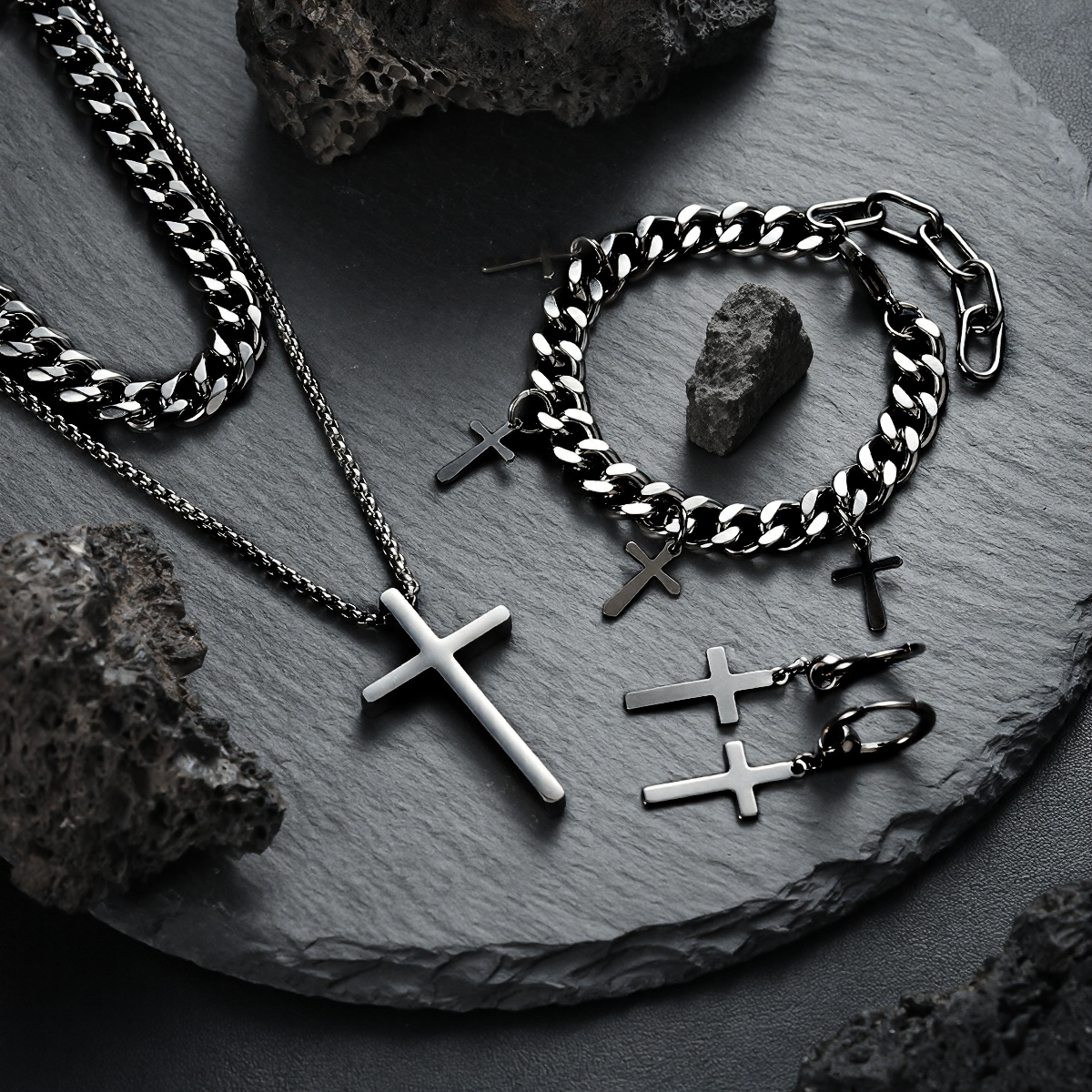 Retro Titanium Steel Cross Jewelry Set -  Single Options (Ring/Bracelet/Necklace)