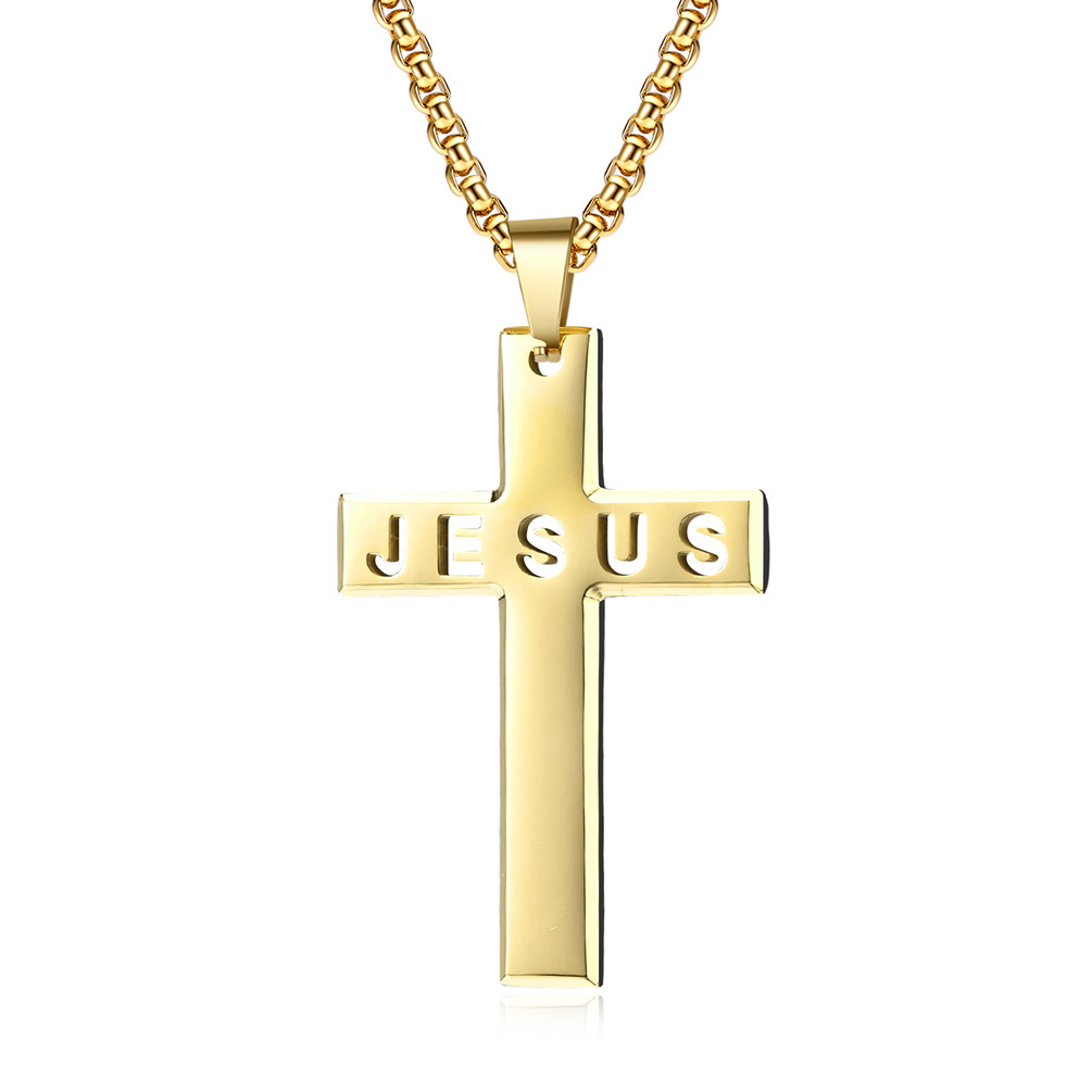 Christian Jesus Cross Unisex Pendant Necklace - Laser-Cut Polished Titanium Steel/Stainless Steel Sweater Chain for Men & Women
