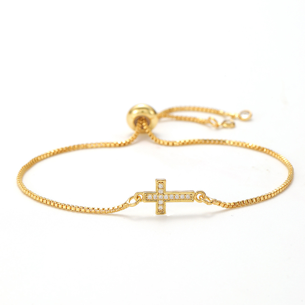 Women's Christian Cross Bracelet - Gold-Plated Titanium Steel with Micro-Inlaid Zircon, Hollow Design Waterproof Hypoallergenic Hand Jewelry for Faith-Inspired Daily Wear