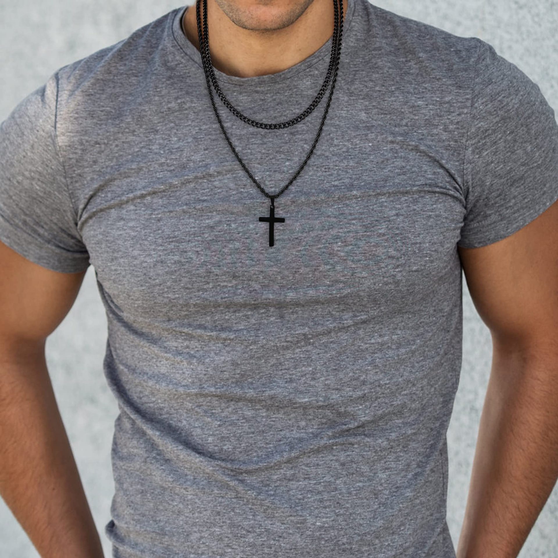 Men's Christian Cross Titanium Steel Necklace - Hip Hop Double Layer Stackable Pendant Jewelry for Stylish Daily & Faith-Inspired Wear