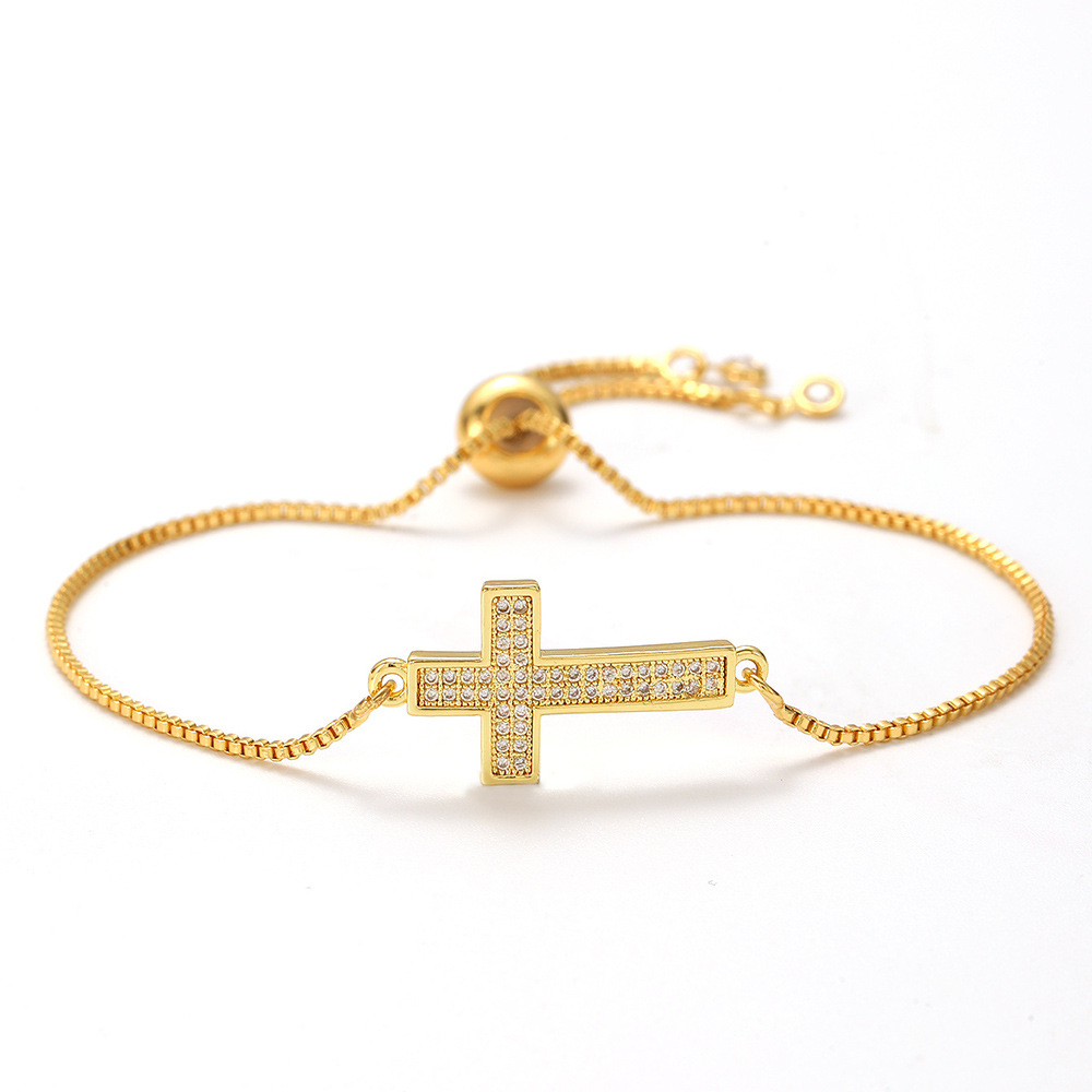 Women's Christian Cross Bracelet - Gold-Plated Titanium Steel with Micro-Inlaid Zircon, Hollow Design Waterproof Hypoallergenic Hand Jewelry for Faith-Inspired Daily Wear