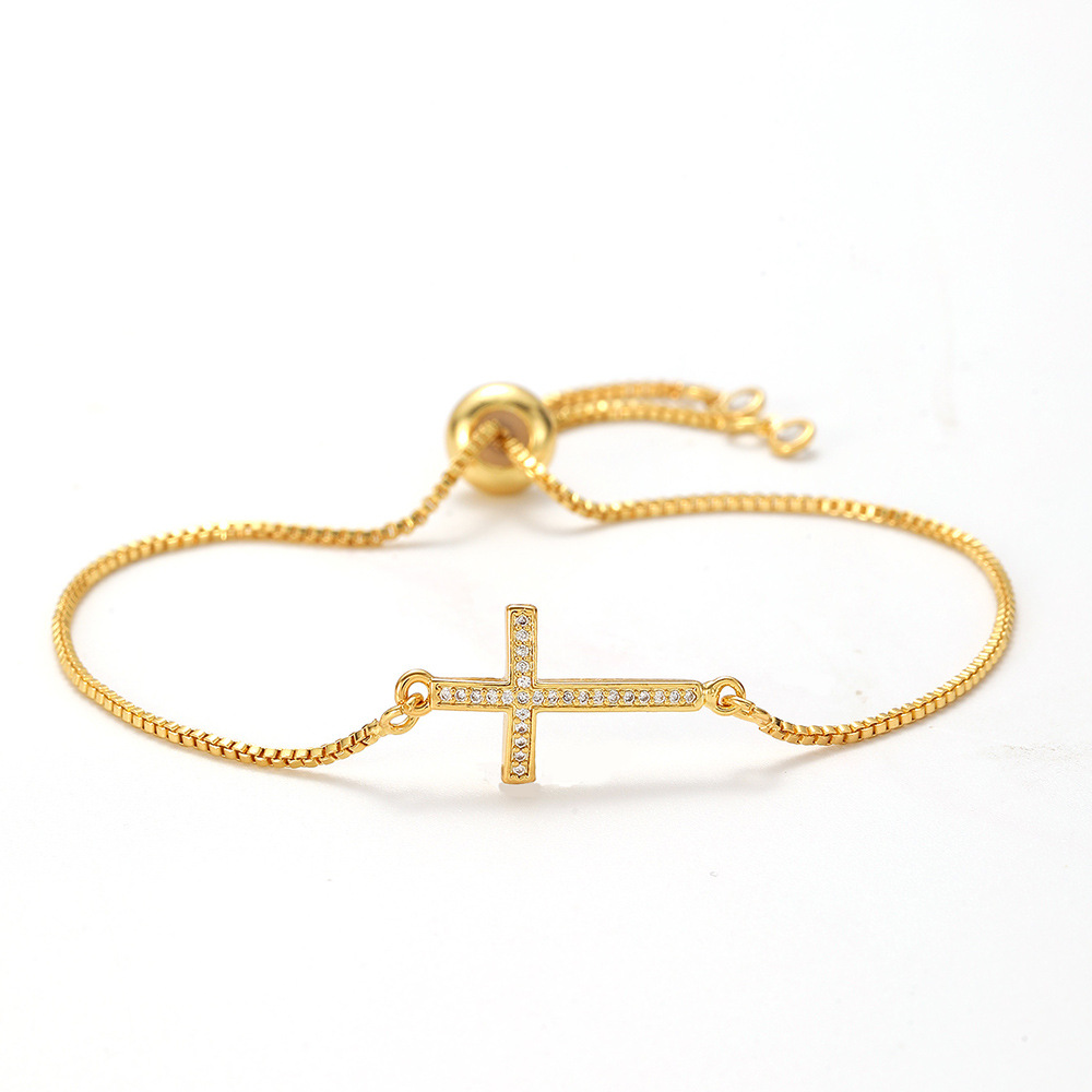 Women's Christian Cross Bracelet - Gold-Plated Titanium Steel with Micro-Inlaid Zircon, Hollow Design Waterproof Hypoallergenic Hand Jewelry for Faith-Inspired Daily Wear