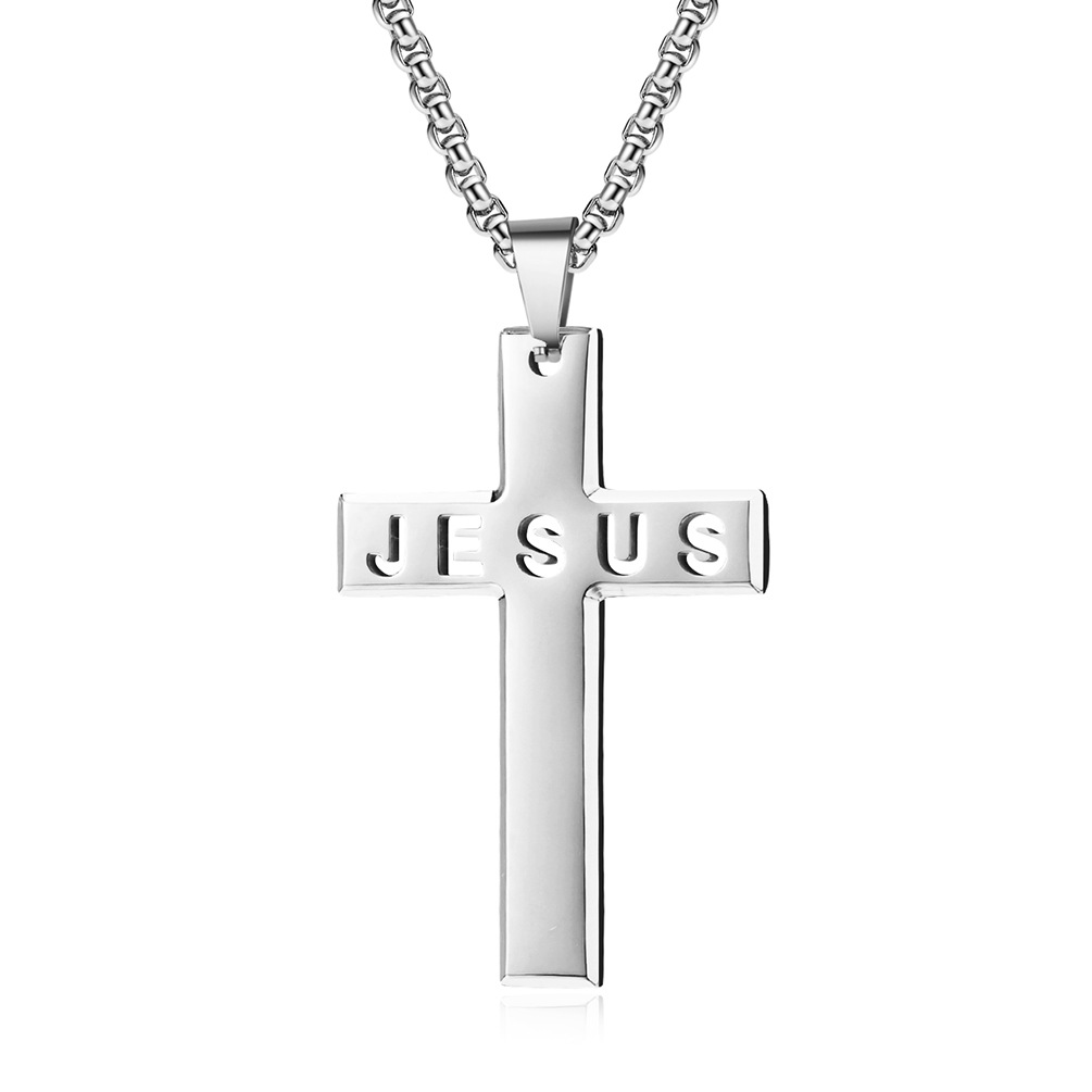Christian Jesus Cross Unisex Pendant Necklace - Laser-Cut Polished Titanium Steel/Stainless Steel Sweater Chain for Men & Women