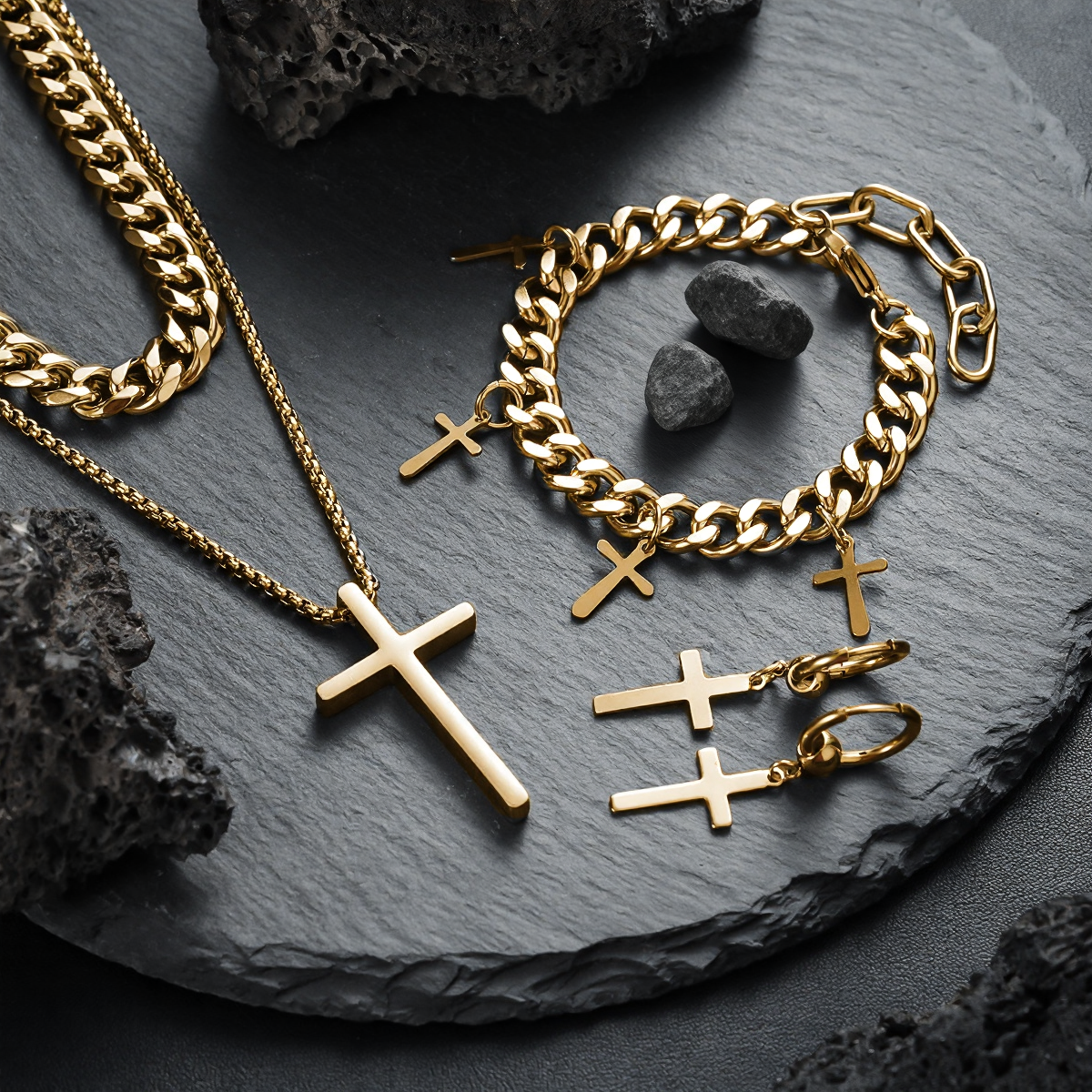 Retro Titanium Steel Cross Jewelry Set -  Single Options (Ring/Bracelet/Necklace)