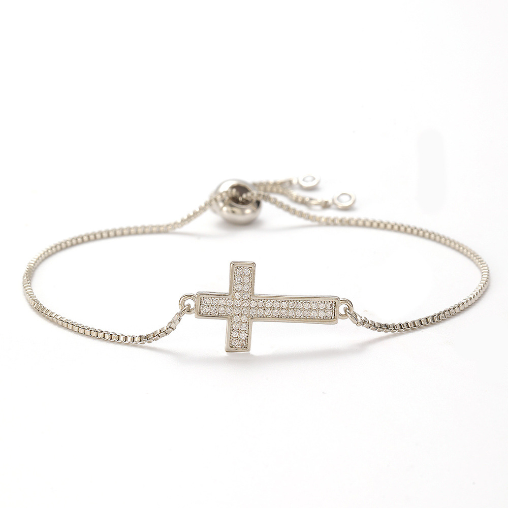Women's Christian Cross Bracelet - Gold-Plated Titanium Steel with Micro-Inlaid Zircon, Hollow Design Waterproof Hypoallergenic Hand Jewelry for Faith-Inspired Daily Wear