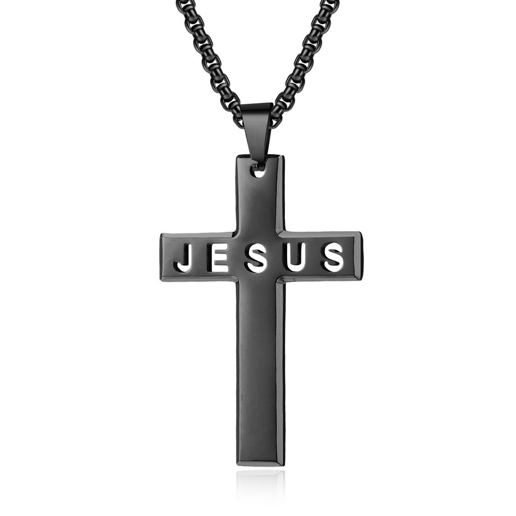 Christian Jesus Cross Unisex Pendant Necklace - Laser-Cut Polished Titanium Steel/Stainless Steel Sweater Chain for Men & Women