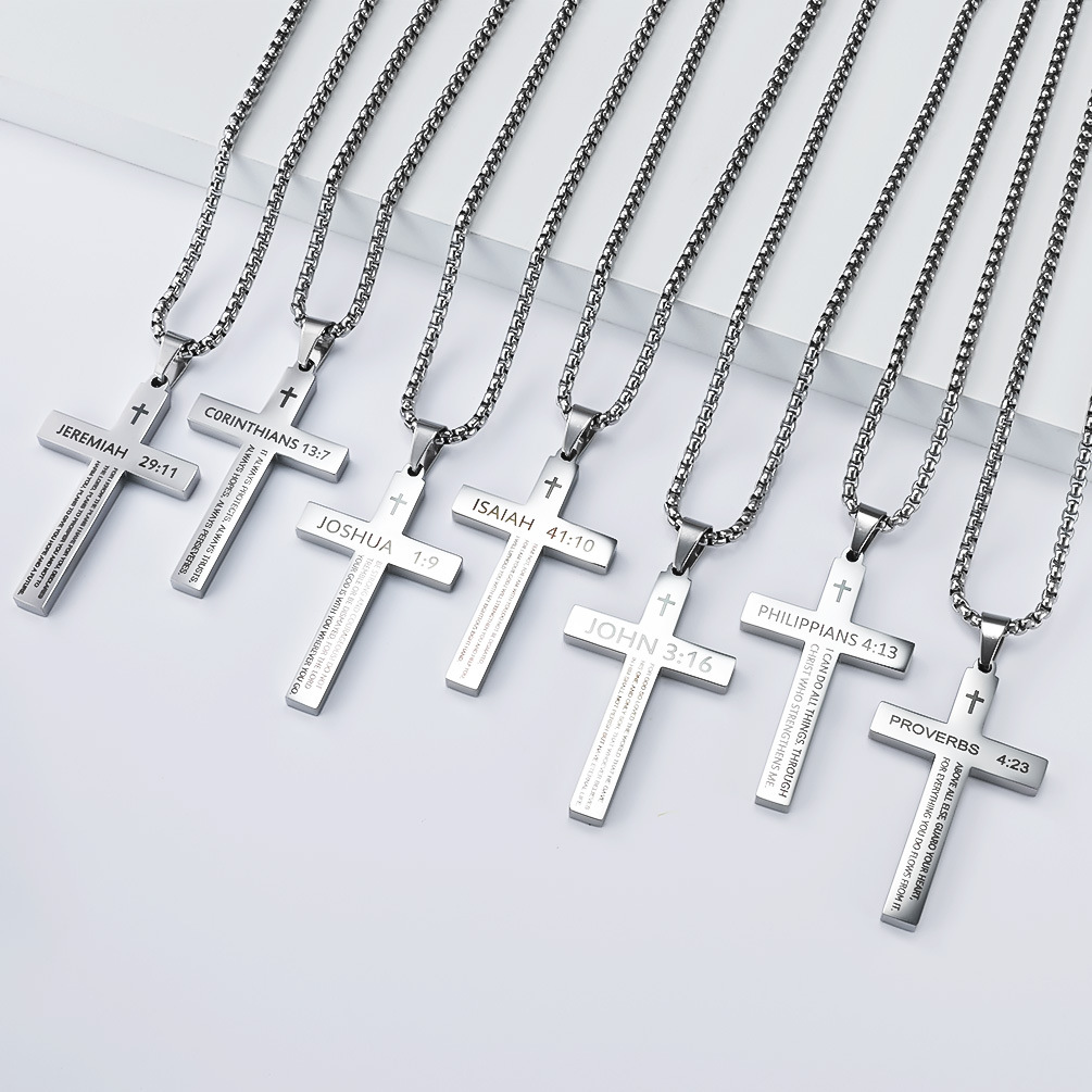 Bible Verse Stainless Steel Cross Necklace Collection
