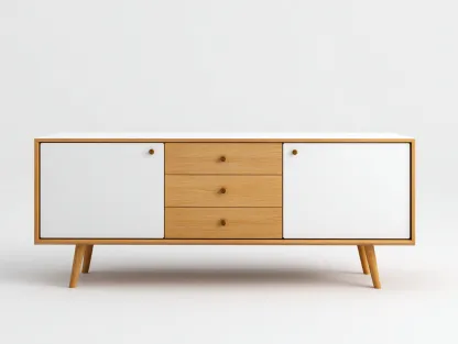 Buffet en bois et panneau 160x45x80 cm - chêne clair et blanc - style scandinave moderne-Frameoliq
