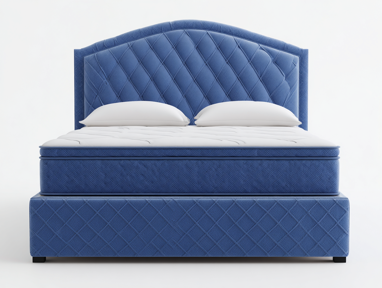 Lit double tapissé 160x200x115 cm - tissu bleu matelassé - tête de lit arquée élégante-Frameoliq