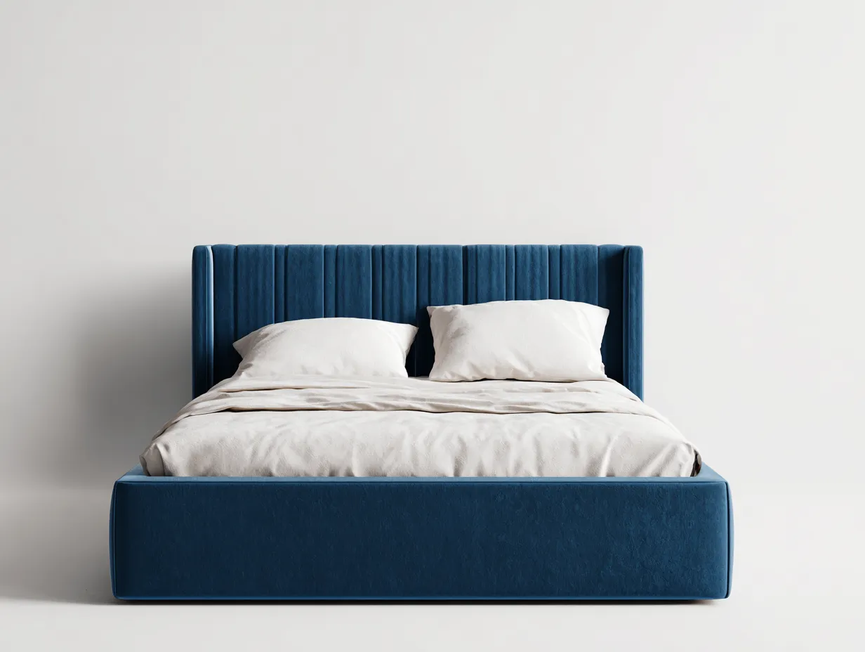 Lit double tapissé 160x200x110 cm - bleu velours - design moderne-Frameoliq