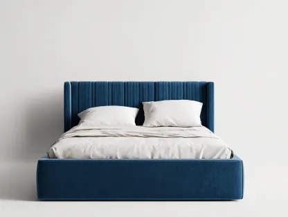 Lit double tapissé 160x200x110 cm - bleu velours - design moderne-Frameoliq