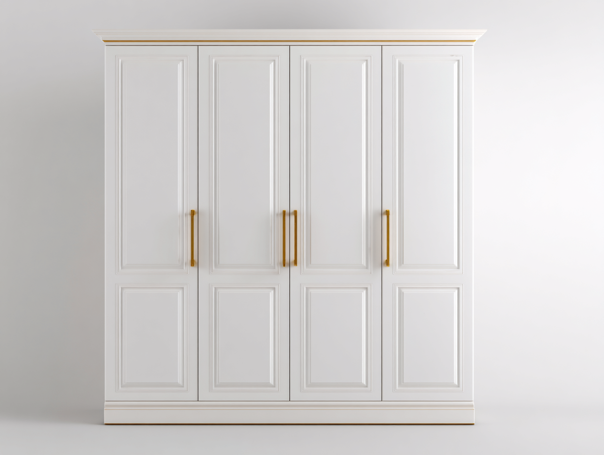 Armoire en bois 180x60x210 cm - blanc - poignées dorées et corniche décorative - style classique avec espace de rangement-Frameoliq