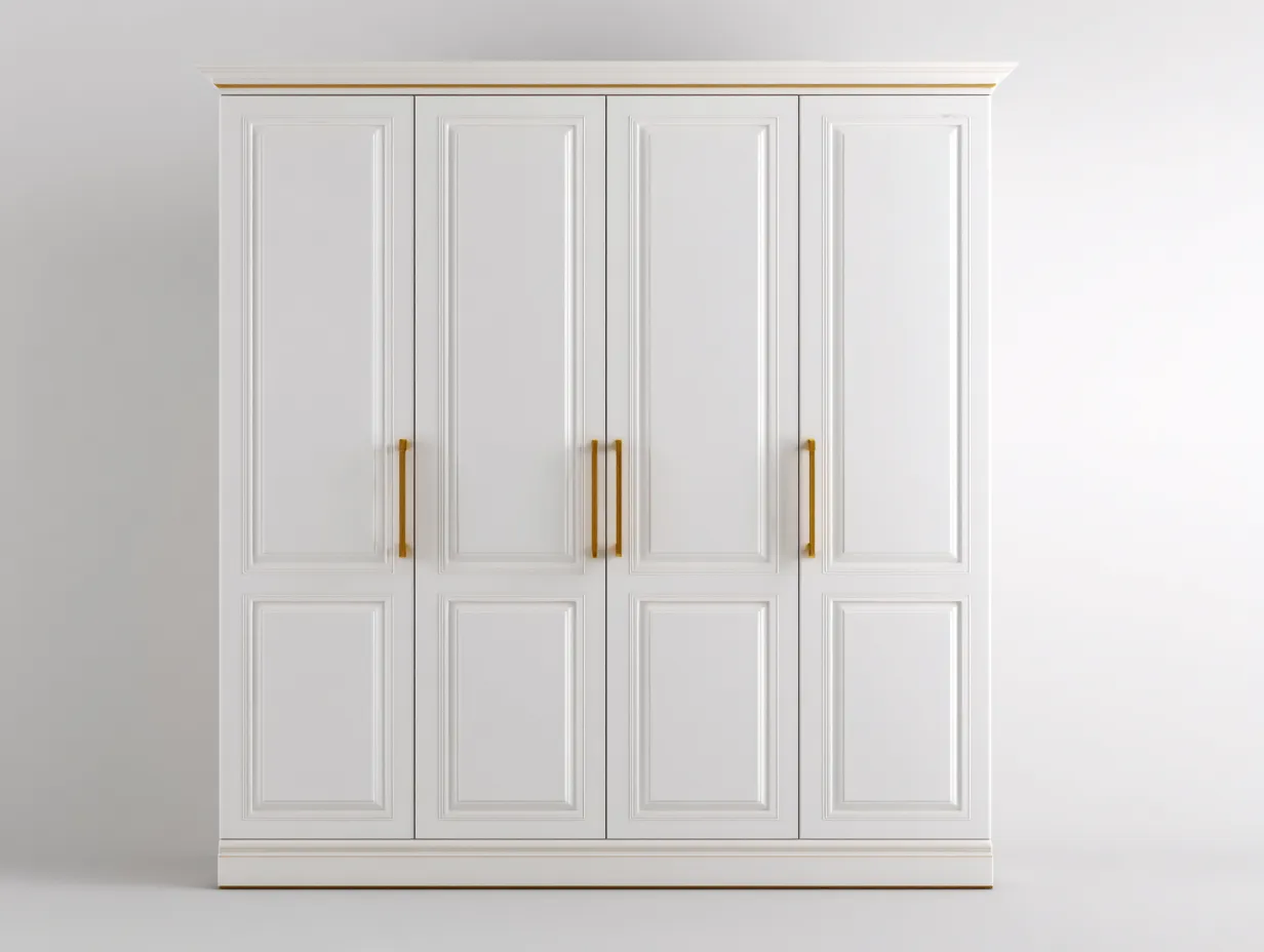 Armoire en bois 180x60x210 cm - blanc - poignées dorées et corniche décorative - style classique avec espace de rangement-Frameoliq