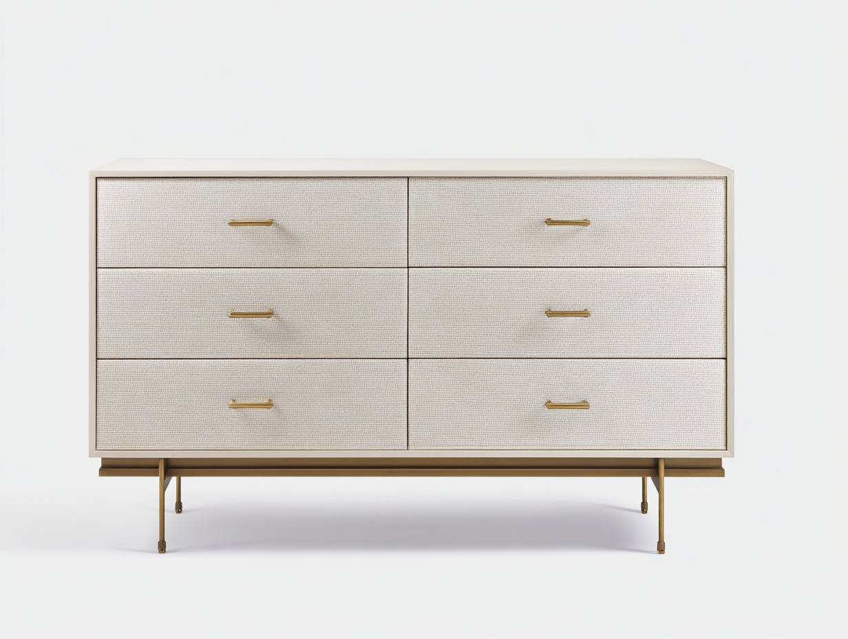 Commode en bois et métal 140x45x85 cm - beige clair - style contemporain-Frameoliq