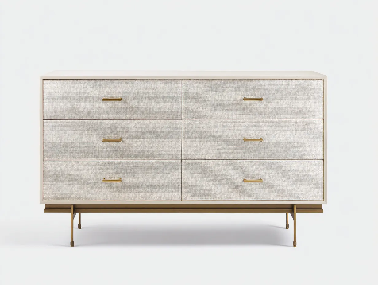 Commode en bois et métal 140x45x85 cm - beige clair - style contemporain-Frameoliq