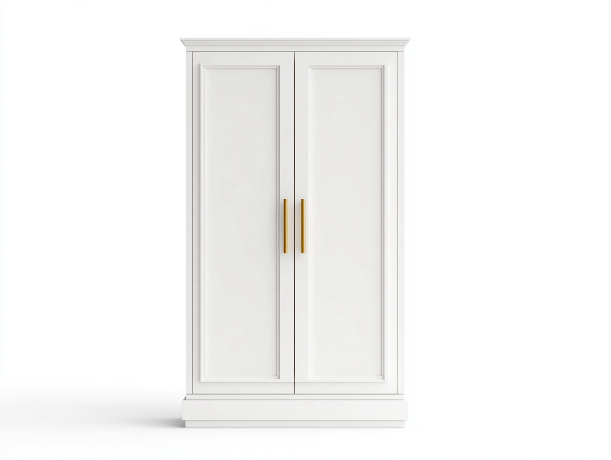 Armoire en bois 120x60x210 cm - blanc - poignées dorées - style classique avec espace de rangement-Frameoliq