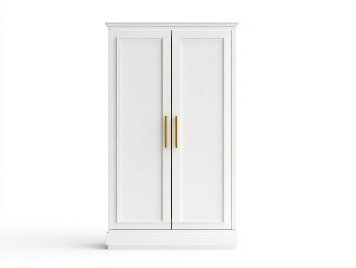 Armoire en bois 120x60x210 cm - blanc - poignées dorées - style classique avec espace de rangement-Frameoliq