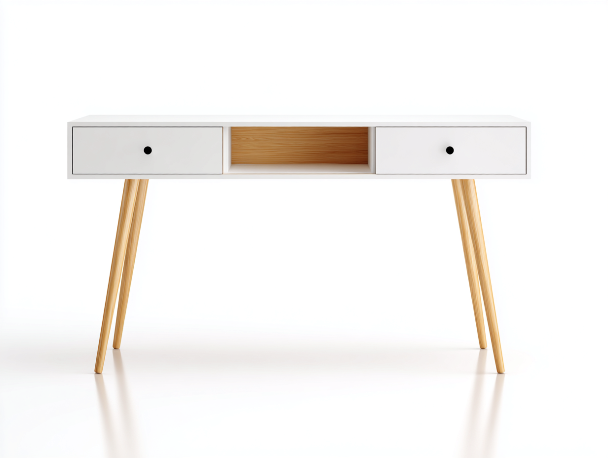 Bureau informatique 120x55x75 cm - blanc/chêne clair - style scandinave-Frameoliq