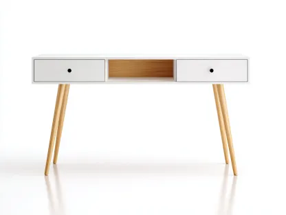 Bureau informatique 120x55x75 cm - blanc/chêne clair - style scandinave-Frameoliq