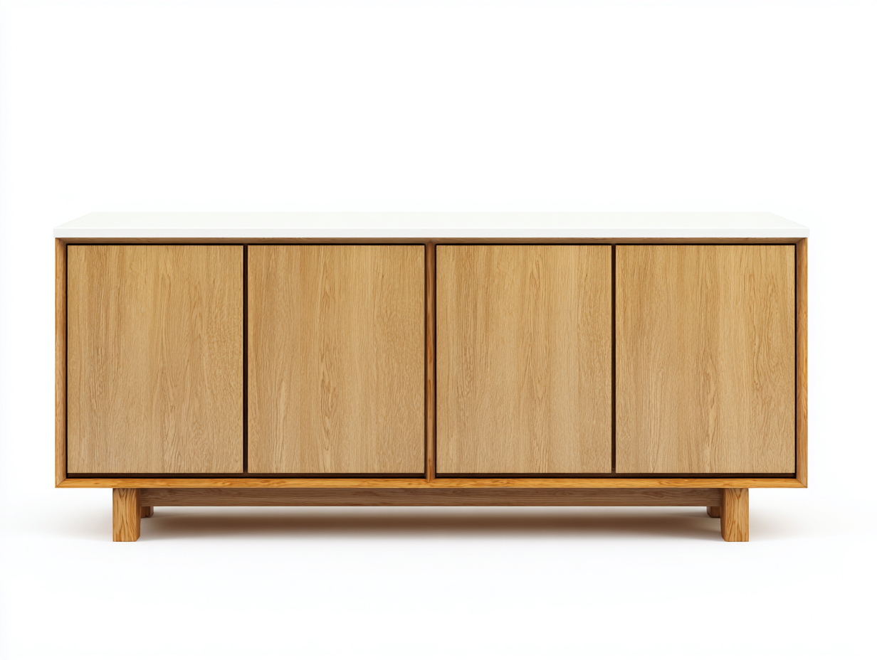 Meuble TV en chêne naturel et blanc 150x40x55 cm - design moderne - pour salon contemporain-Frameoliq