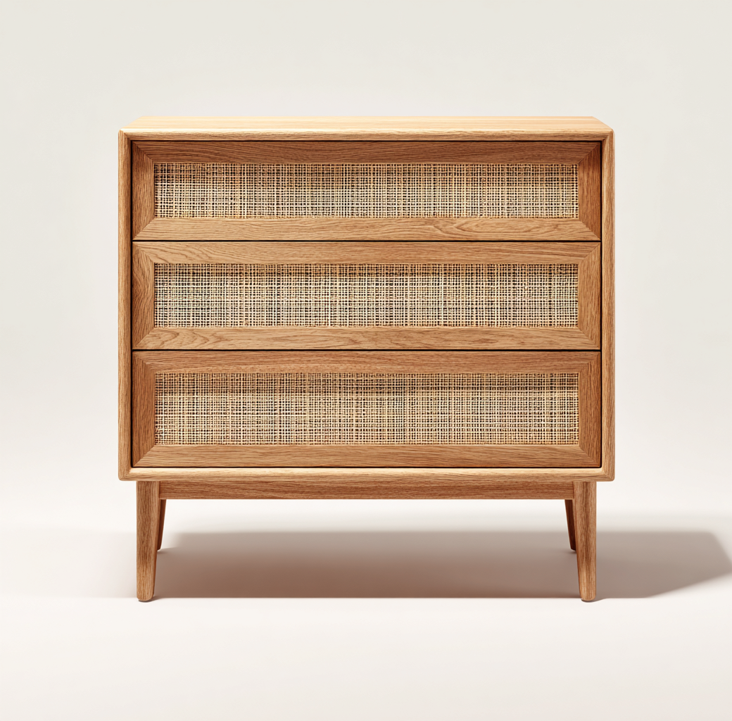 Commode en bois et rotin 90x45x100 cm - couleur bois clair - style naturel-Frameoliq