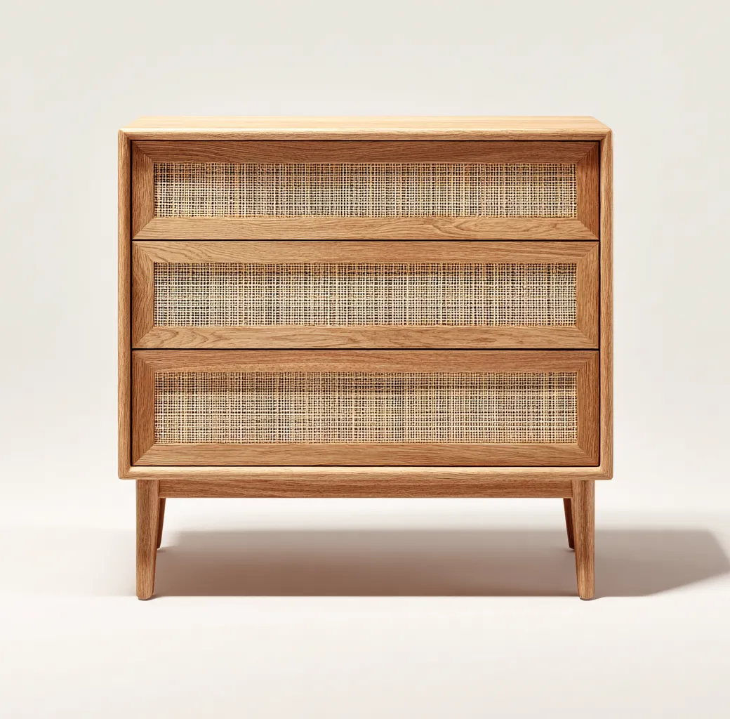 Commode en bois et rotin 90x45x100 cm - couleur bois clair - style naturel-Frameoliq