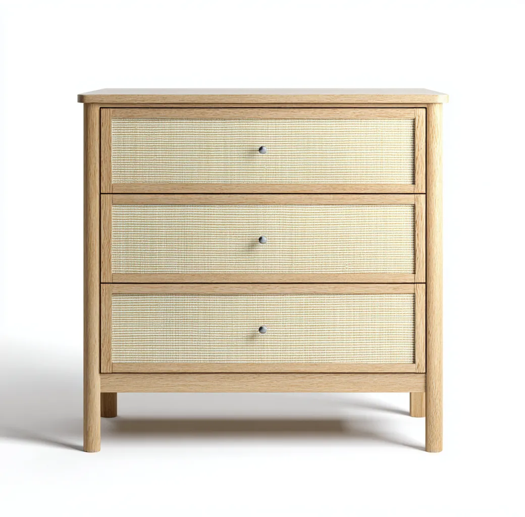 Commode en bois et rotin 90x45x100 cm - couleur bois clair - style naturel-Frameoliq