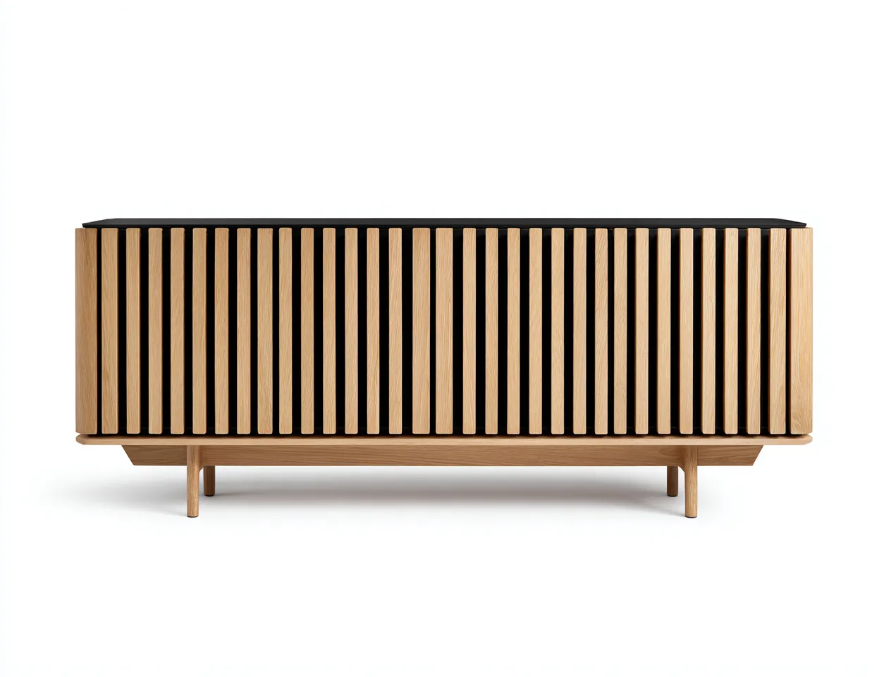 Meuble TV en chêne naturel et noir 150x40x55 cm - design contemporain - pour salon moderne-Frameoliq