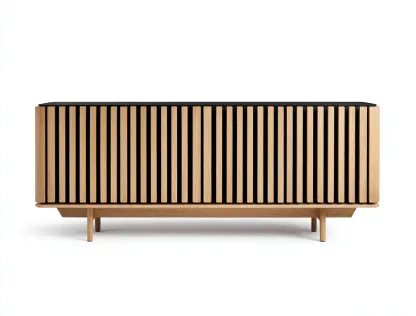 Meuble TV en chêne naturel et noir 150x40x55 cm - design contemporain - pour salon moderne-Frameoliq