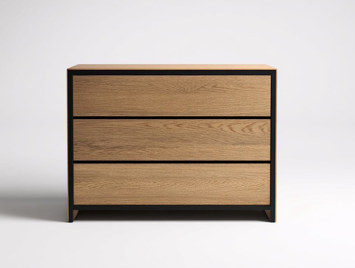 Commode chêne naturel et métal noir 80x40x85 cm - design industriel moderne-Frameoliq
