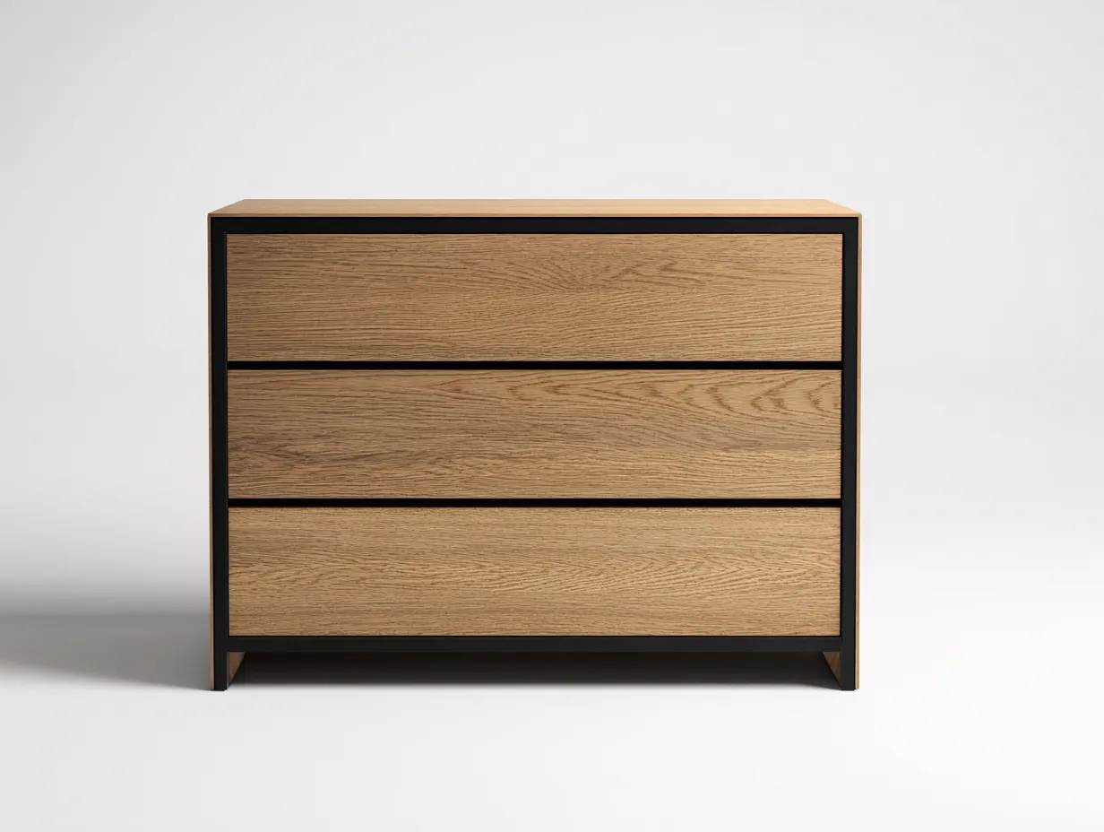 Commode chêne naturel et métal noir 80x40x85 cm - design industriel moderne-Frameoliq