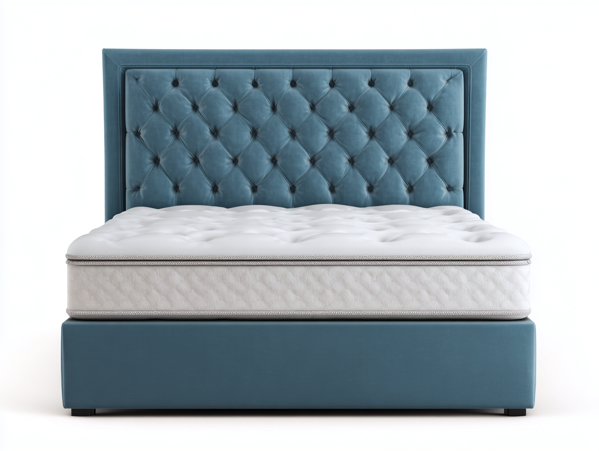 Lit double tapissé 160x200x115 cm - velours bleu - tête de lit capitonnée style classique-Frameoliq