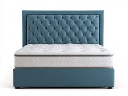 Lit double tapissé 160x200x115 cm - velours bleu - tête de lit capitonnée style classique-Frameoliq